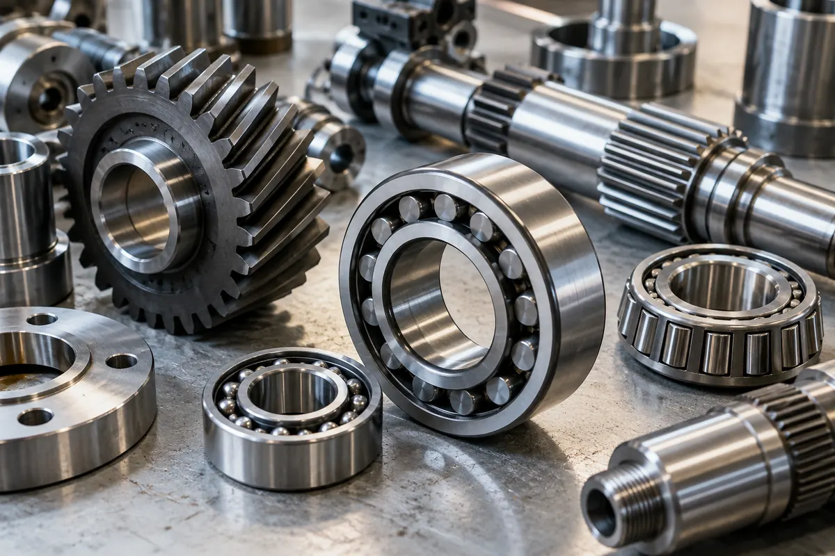 Precision bearings, gears, and machined steel components.